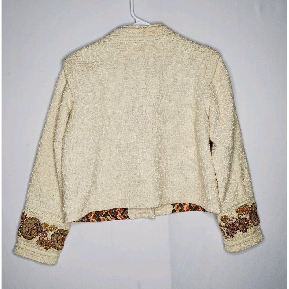 Ritu Kumar Jacket Medium Womens Woven Cream Embroidered Textured Pocket Boho - Picture 2 of 10